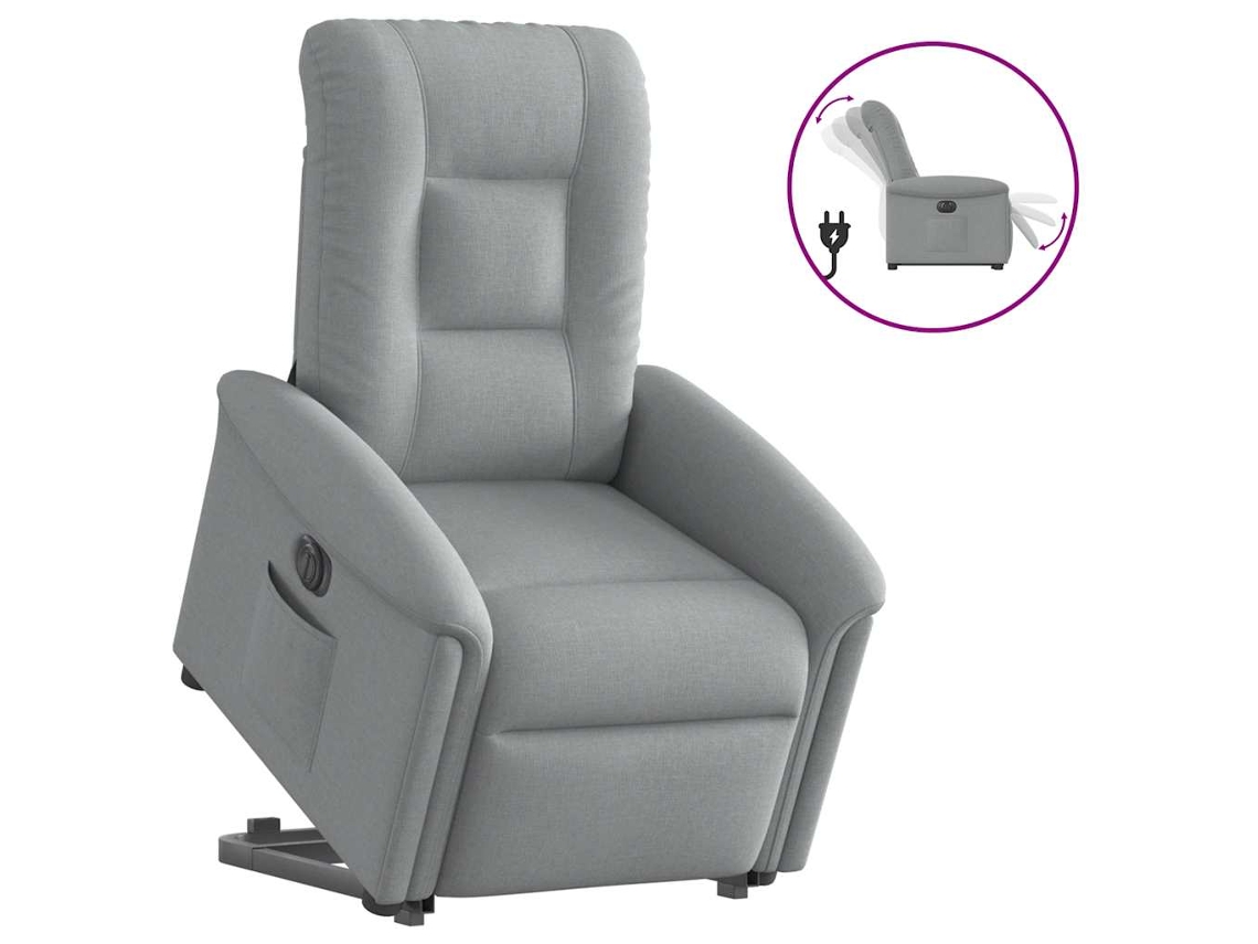 Vidaxl Poltrona Reclinável Elevatória Elétrica Tecido Cinzento-claro