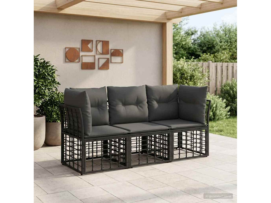Vidaxl Conjunto De Sofás Para Exterior Preto Poliéster