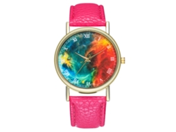 Reloj De Cuarzo Con Correa De Cuero Para Hombre Y Mujer Color Rosado Fashionable