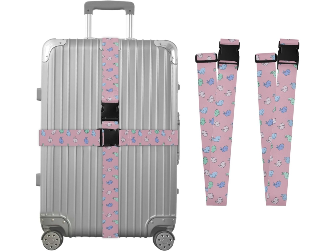 Conjunto De 2 Alças Para Bagagem Com Estampa Coelho Desenhada À Mão, Ideais Para Malas De Viagem, Acessórios Para Cintos