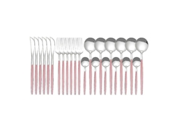 Conjunto De Pratos De Aço Inoxidável 24 Peças, Design Elegante, Anti-roxo, Ideal Para Casa, Festas E Restaurantes, Presente Perfeito Rosa Prata
