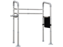 Estrutura para Vaso Sanitário com Apoios de Braço Ajustáveis em Largura e Altura, Suporte com Bolso de Armazenamento, Cinza