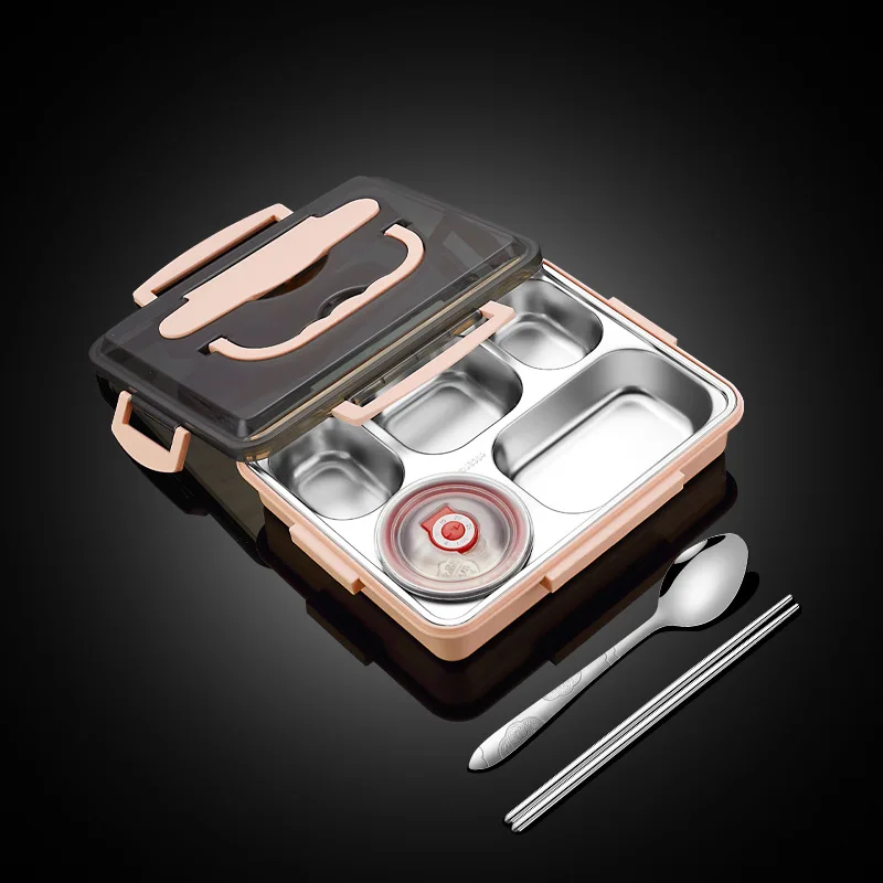 Lancheira Escolar em Aço Inoxidável 304, Própria para Micro ondas, com Compartimento Térmico Portátil, Ideal para Alimentos. MDUG (rosa)