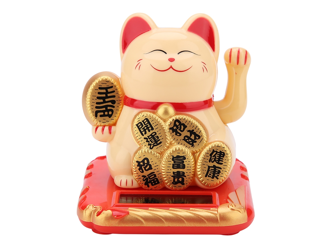 Gato Solar Adorável Decorativo Ouro Acenando