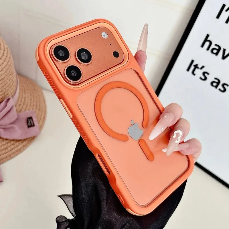 Capa Magnética Transparente Para Celular (iphone 16 Pro Max Laranja), Material Pc Tpu.