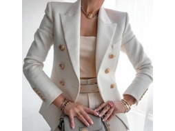 2026 chaqueta Formal Mujer Blazer para Oficina Talla S 3xl Poliéster Doble Botón Manga Larga S Blanco