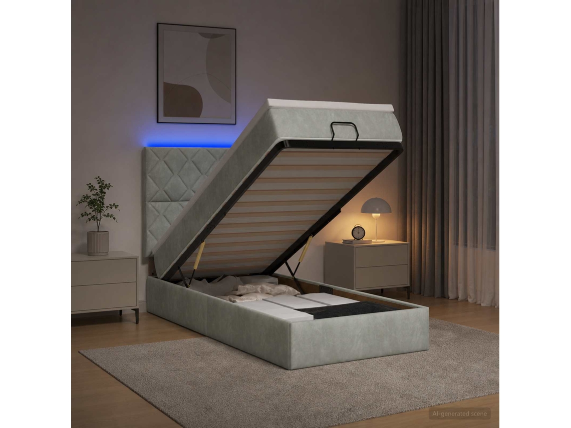 Vidaxl Cama Ottoman Com Colchão E Led Cinzento-claro 90 X 190 Cm