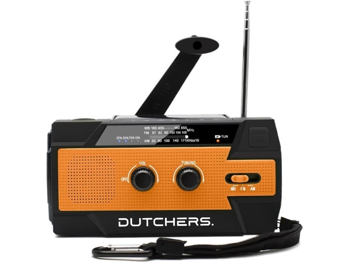 RÁDIO DE EMERGÊNCIA solar, manivela, bateria externa 4000mAh, AM/FM, preto e laranja AQUAFORGE