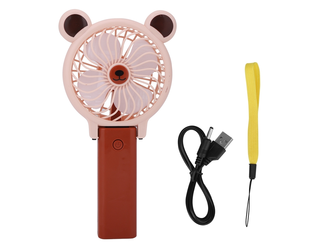 Cartooon Ventilador Mini Usb Portátil Plegable Recargable De 4 Aspas, 1 Nível De Força Do Vento, Rosa