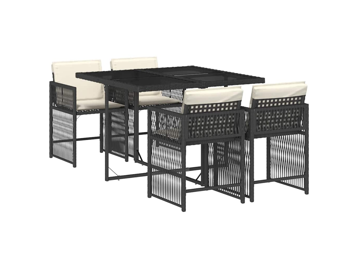 Conjunto de 5 Jantar para Jardim com Almofadões Vime Pe Preto MAISON EXCLUSIVE