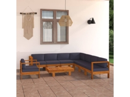 Vidaxl 9 Pcs Conj. Lounge De Jardim C/ Almofadões Cinza-escuro Acácia