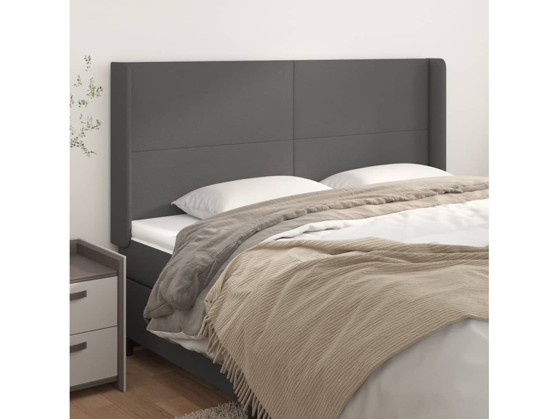 Cabeceira Cama C/ Abas Couro Artif. 203x16x118/128 Cm Cinzento