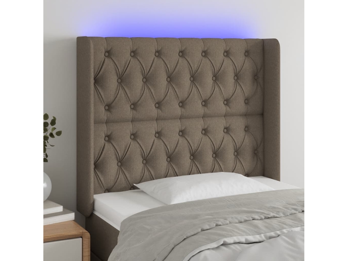 Vidaxl Cabeceira Cama C/ Led Tecido 103x16x118/128cm Cinza-acastanhado