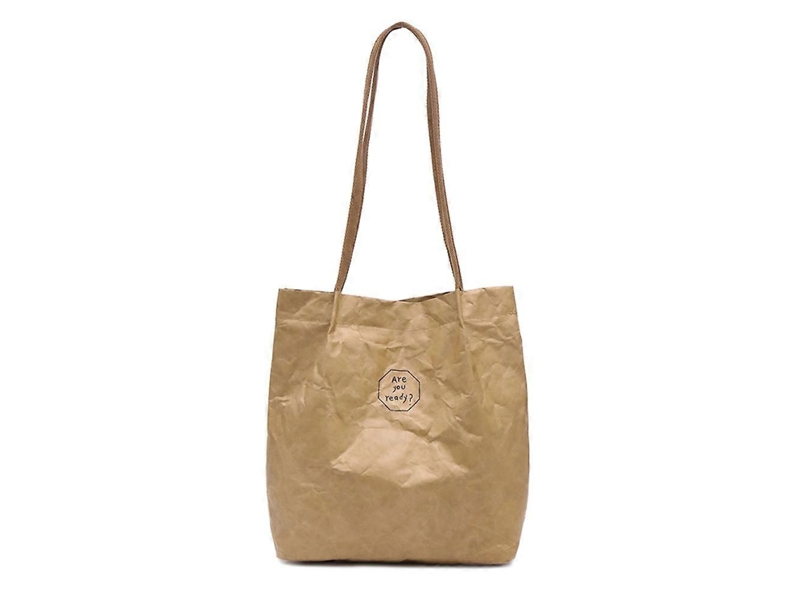 Bolsa Feminina Dobrável de Papel Kraft, Grande Capacidade, para Compras e Uso como Bolsa de Ombro GOKOCO (marrom)