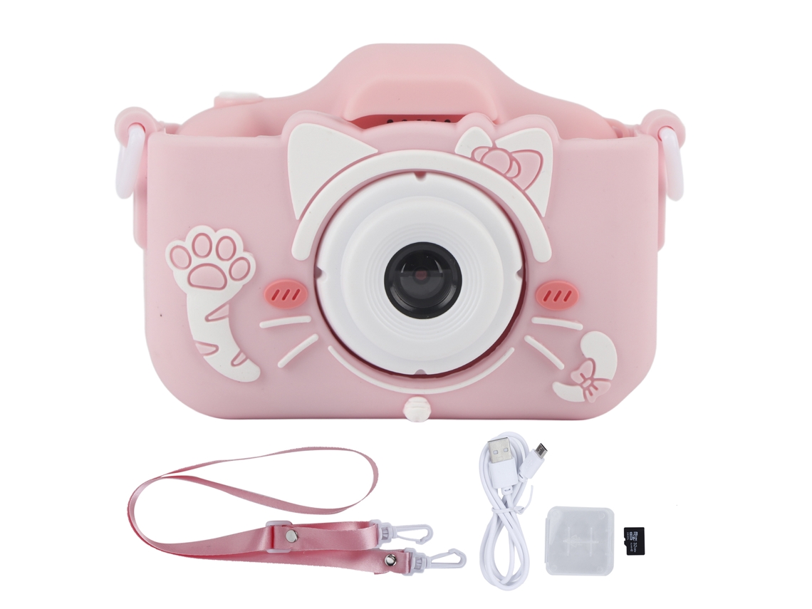 Câmera Infantil 40mp com Desenho de Gato e Jogos de Quebra cabeça Presente de Aniversário Rosa CHABERLU