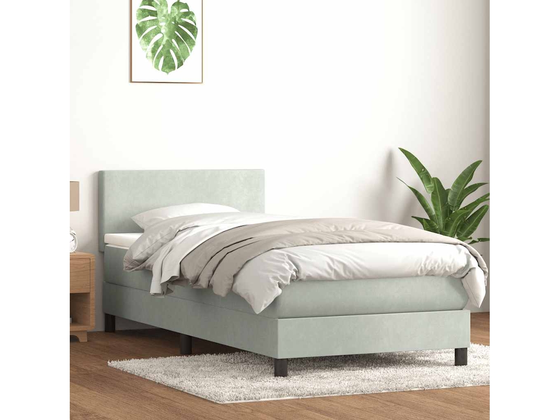 Vidaxl Cama Com Molas/colchão Cinzento-claro 90x220 Cm Veludo