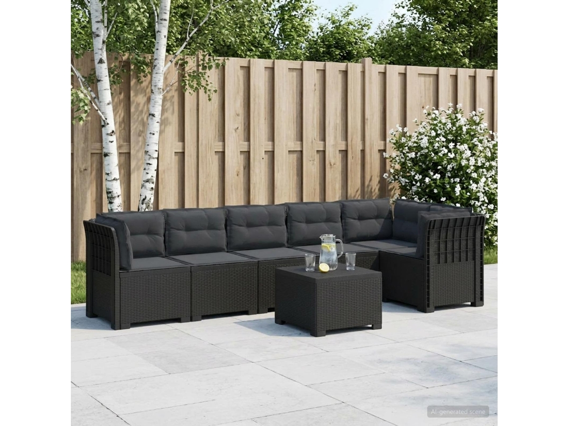 Vidaxl Sofá De Jardim Para 6 Pessoas Com Almofadas Aparência De Rattan