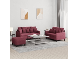 Vidaxl 3 Pcs Conjunto De Sofás Com Almofadões Tecido Vermelho Tinto