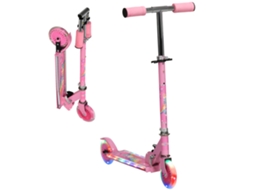 Patinete Infantil Dobrável Luzes Música Rodas Led 50kg Rosa 67x32x65-78