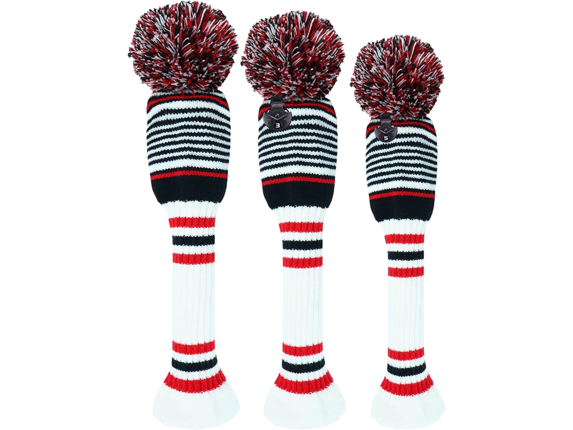 Conjunto de 3 Capas de Golfe Tricotadas para Driver, Fairway e Híbrido, Capas Brancas Numeradas Jun BRILVIBERA