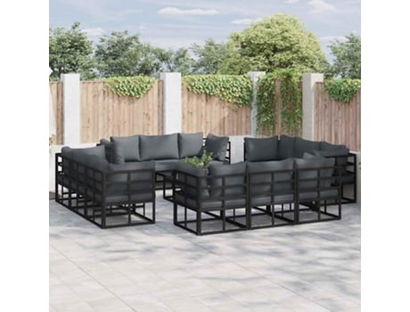 Conjunto De Sofá De Jardim Com Almofada 13 Pcs Preto Alumínio Haochrymec
