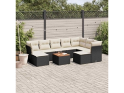 Vidaxl 10 Pcs Conjunto Sofás De Jardim C/ Almofadões Vime Pe Preto