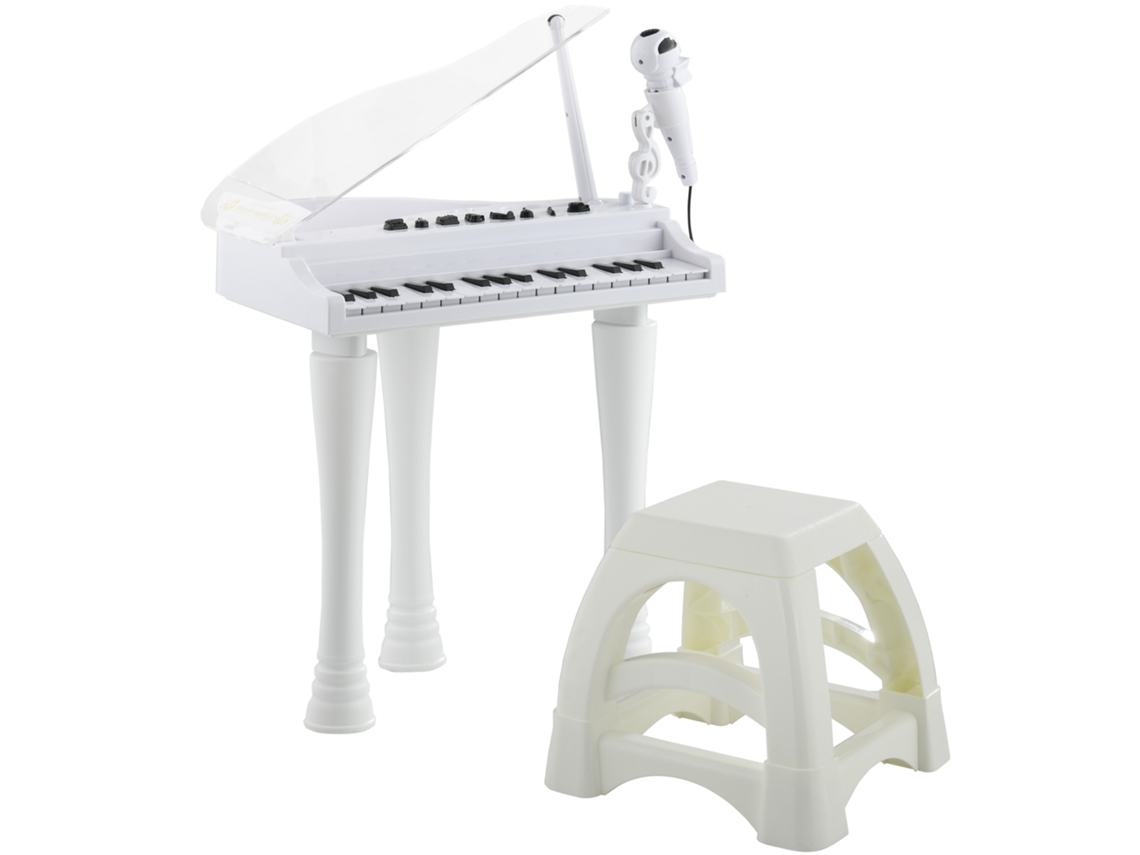 Piano Eletrônico Infantil 32 Teclas C/ Microfone, Alto-falante, Banquinho, Capa Led Branca