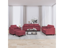 Vidaxl 4 Pcs Conjunto De Sofás Com Almofadões Tecido Vermelho Tinto