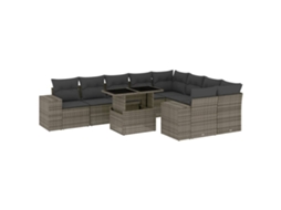 Conjunto de 10 Sofás de Jardim com Almofadões Vime Pe Cinzento MAISON EXCLUSIVE