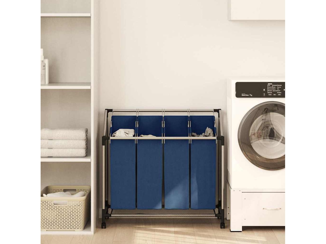 Vidaxl Separador De Roupa Suja Com 4 Sacos Aço Azul