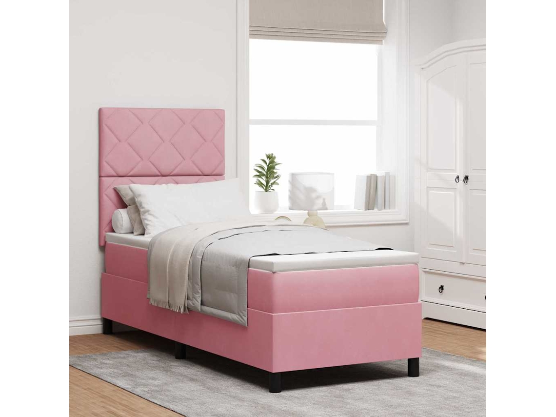 Vidaxl Cama Box Com Cabeceira Rosa 80 X 200 Cm Veludo