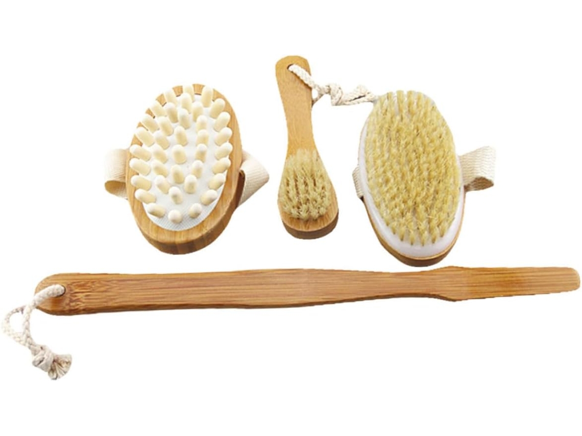 Escova De Banho E Corpo Natural Valiclud, Conjunto De 4 Peças, Cabo Longo, Esfoliante Para Pele Sensível, Ideal Para