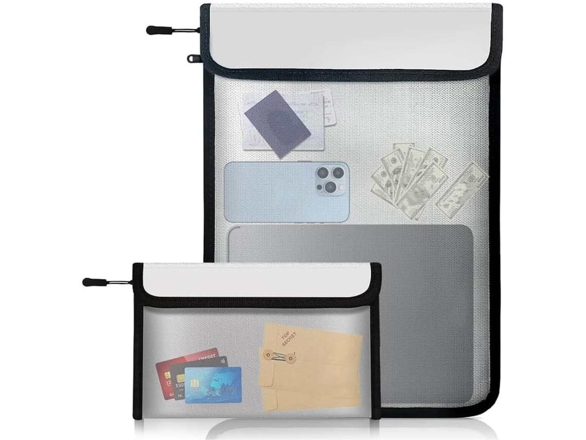 Conjunto De 2 Sacos Ignífugos Para Documentos E Dinheiro, Tamanhos: 15 X 11 Polegadas E 8 X 5 Polegadas.
