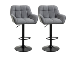 Conjunto de Banquinho de Bar de 2 Linho Sintético Ajustável em Estilo Estilo Cinza + Preto Ge