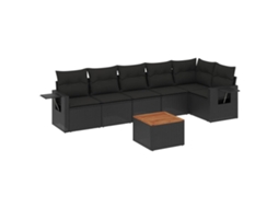 Conjunto de 7 Sofás para Jardim com Almofadões Vime Pe Preto MAISON EXCLUSIVE (N/A)
