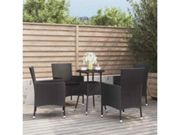 Vidaxl 5 Pcs Conjunto Bistrô De Jardim C/ Almofadões Vime Pe Preto