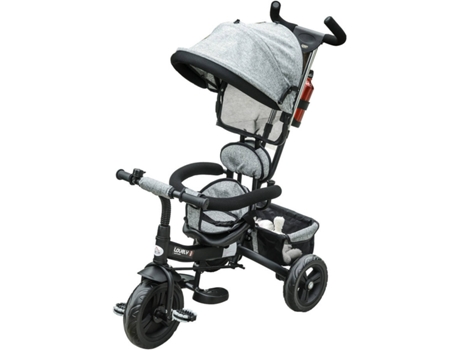 HOMCOM Triciclo para Crianças 2 em 1com capota ajustável acima de 18 Meses cinza 92x51x110cm