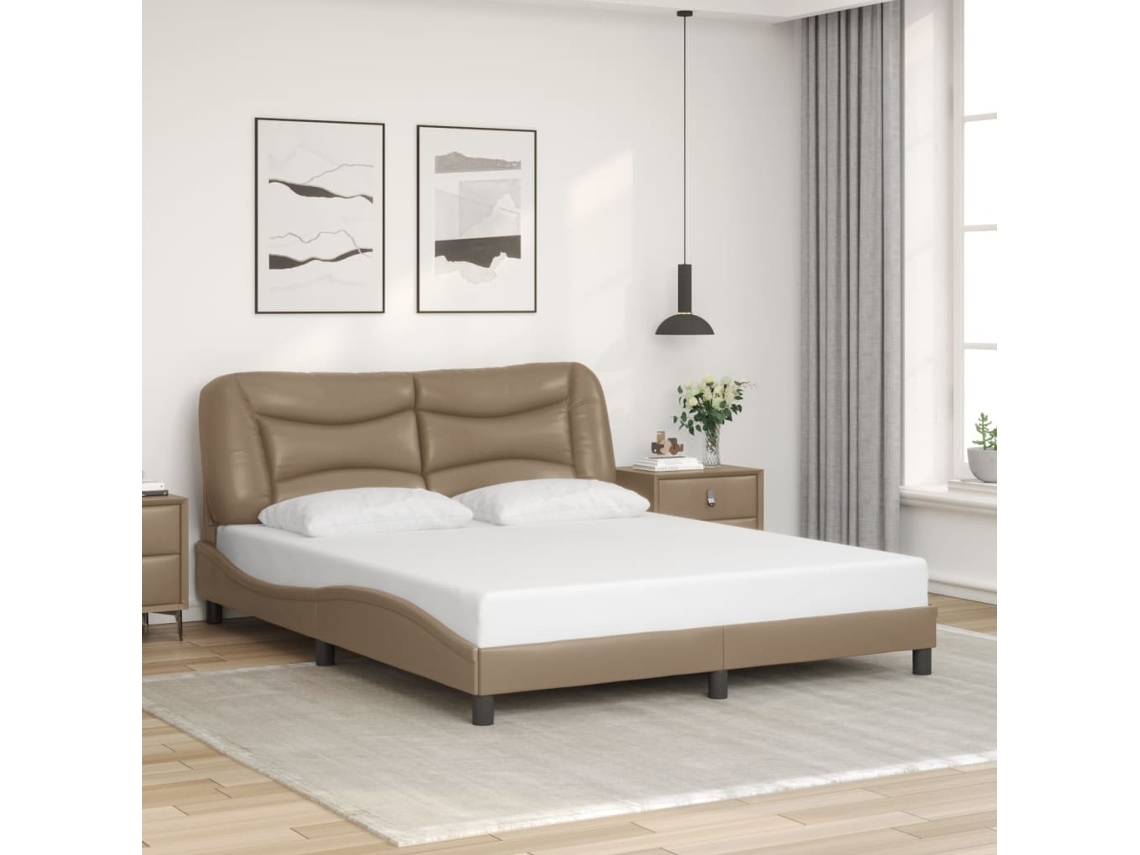 Estrutura Cama Cabeceira 160x200 Cm Couro Artificial Cappuccino