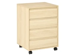 Gaveteiro de Escritório com 4 Gavetas, Rodízios, 46x40x65 Cm, Cor Natural S/MARCA