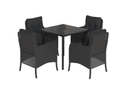 Conjunto de 5 Jantar para Jardim com Almofadões Vime Pe Preto MAISON EXCLUSIVE