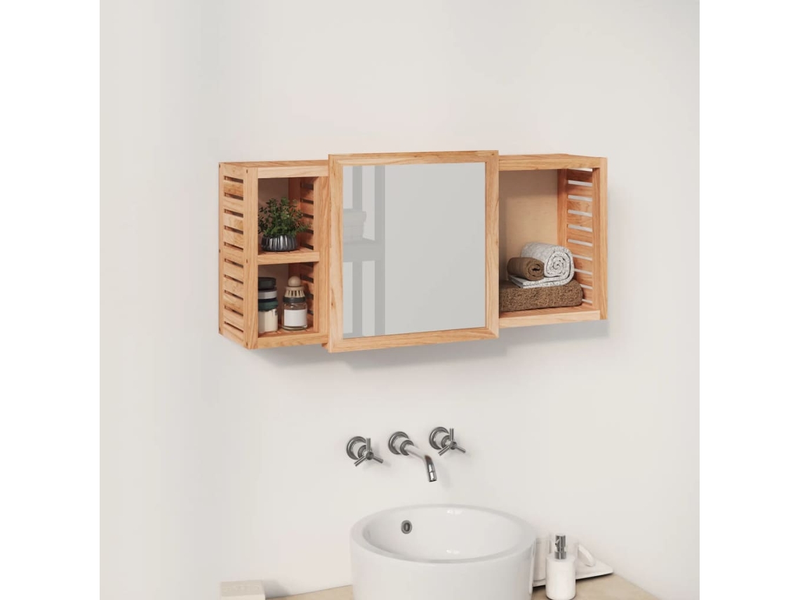 Vidaxl Armário Espelhado 80x17x34 Cm Madeira De Nogueira Maciça