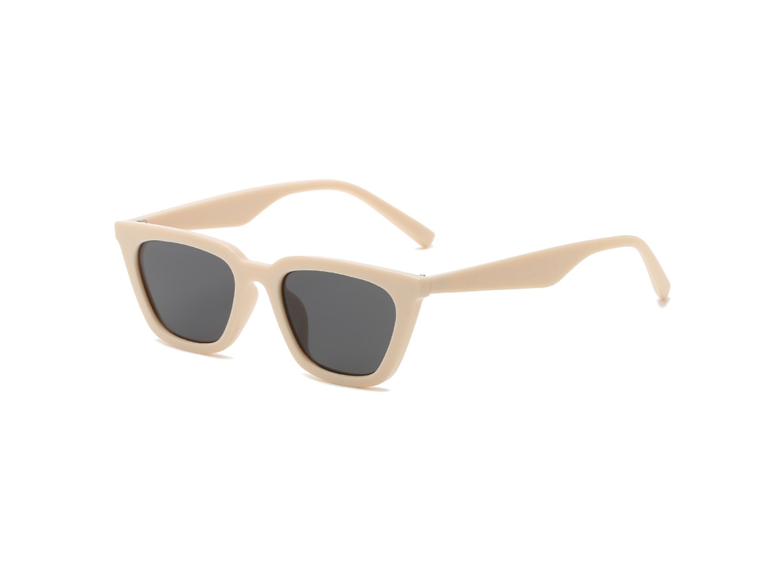 Óculos de Sol Femininos Retrô Estilo Olho de Gato , Lentes Pretas em Tela de Plástico, Proteção Uv400 MDUG (bege)