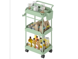 Carrinho Auxiliar Com Rodas De 3 Níveis Com Cestos Extraíveis Suporte Para Toalhas E Estrutura De Metal 42x42,5x76 Cm Verde