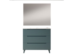 Móveis de casa de banho com lavatório, espelho e aplique LED BOREAL 80x45 cm acabamento azul oceano mate 3 gavetas com pés