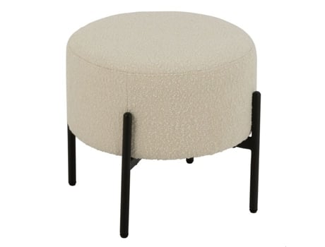 Pequeno Taburete Redondo Em Madeira E Tecido Bouclette Branco 44x44x41.5 Cm Jline