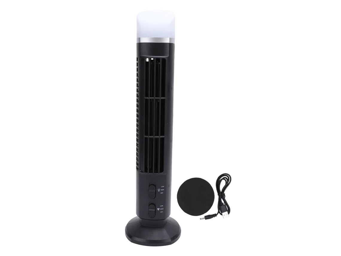 Mali ventilador Torre Sem Lâminas Portátil Usb com Luz Silencioso Ajustável para Mesa Casa Escritório Preto