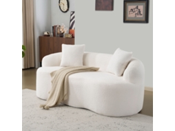 Loveseat Branco Curvo Com Braços Redondos, Sofá Comprimido Com 2 Almofadas, Sofá Creme Para Pequenos Espaços, Sem Montagem