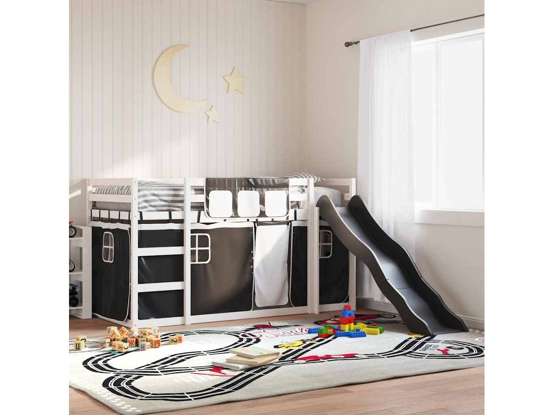 Beliche Com Escorrega E Cortinas 90x200 Cm Branco E Preto