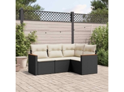 Jogo de Sofá 4 Peças Jardim C/ Almofadões Vime Pe Preto Dkd Home Decor