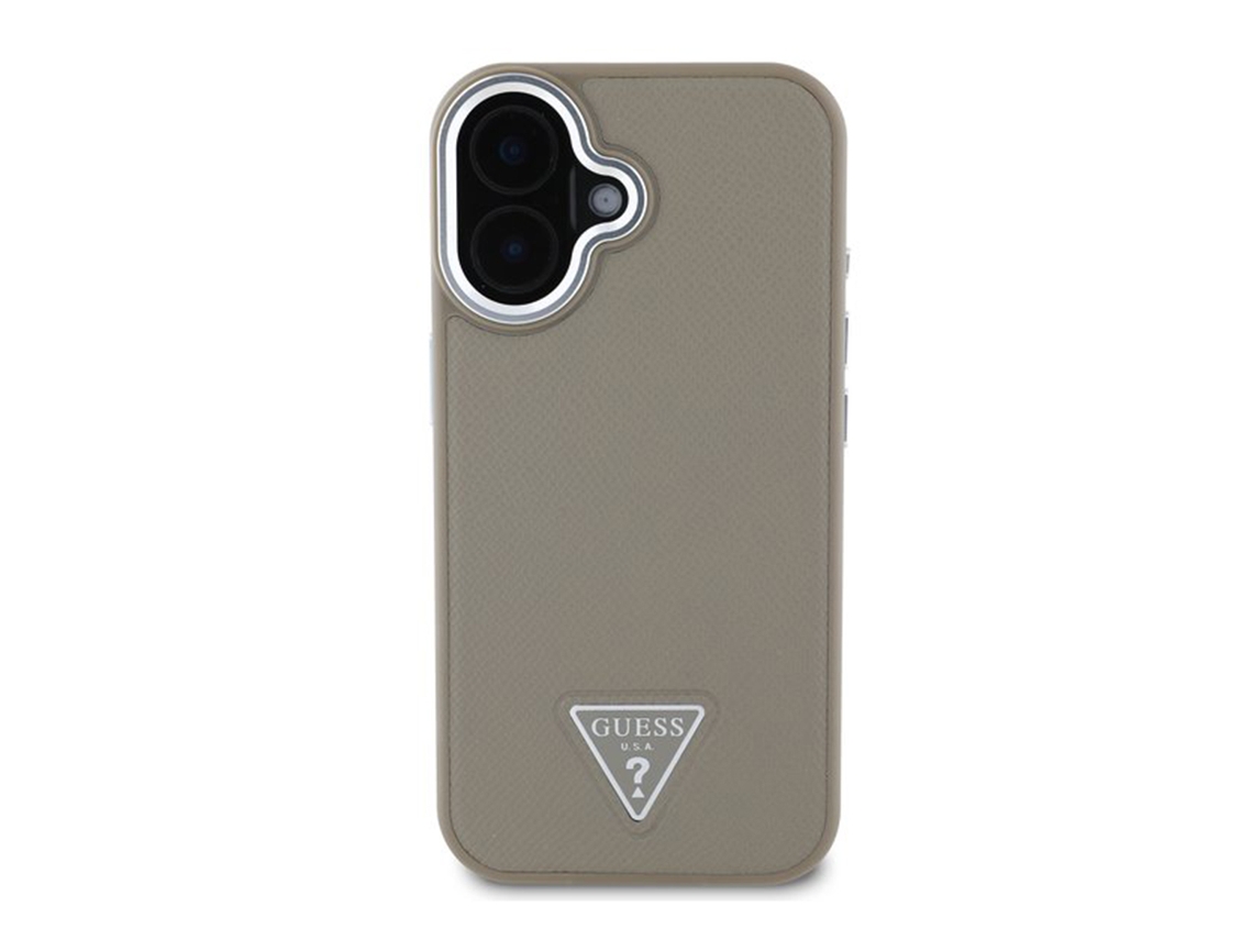 Guess Capa Para Iphone 16 À Prova De Choque Com Efeito Riscado E Logótipo Triangular Castanho